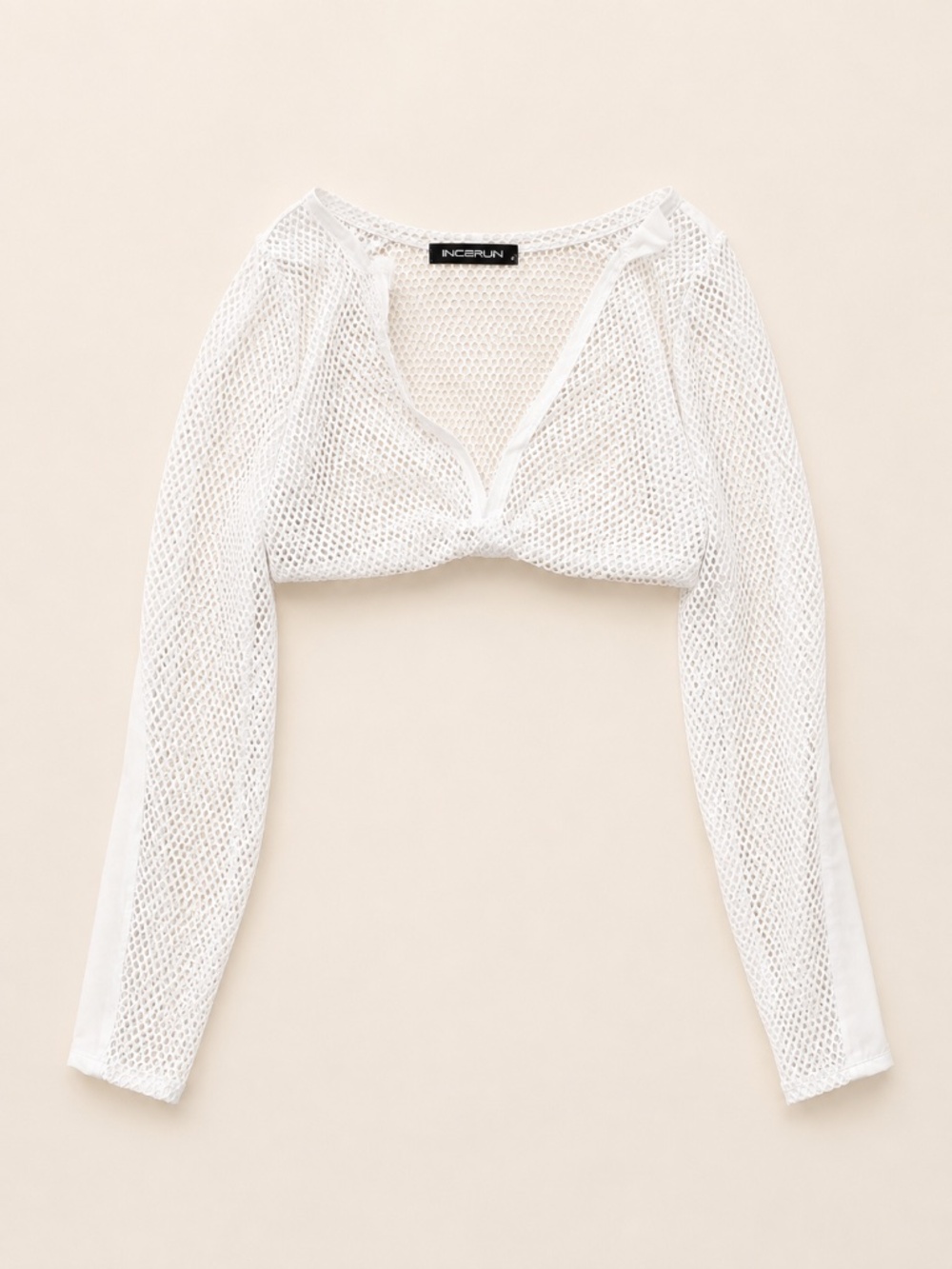 INCERUN White Mesh Cropped Long Sleeve Top – Size S